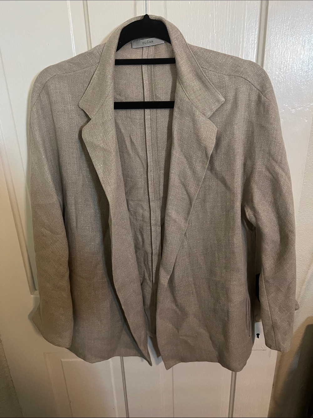 Dusan Linen Taupe Open Front Blazer